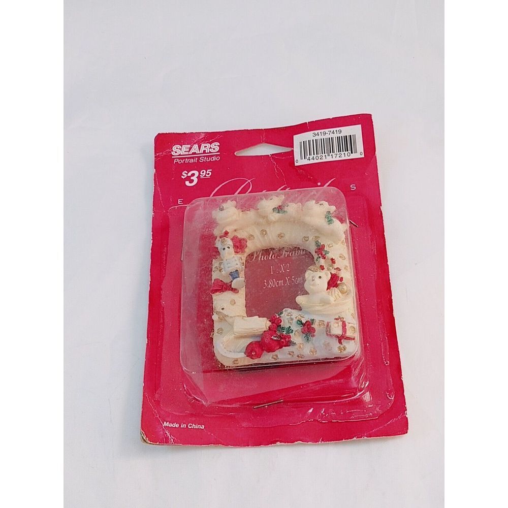 Sears‎ Christmas Ornament "1  1/2 X 2" Picture Frame 1990'S Teddy Bear Ornament
